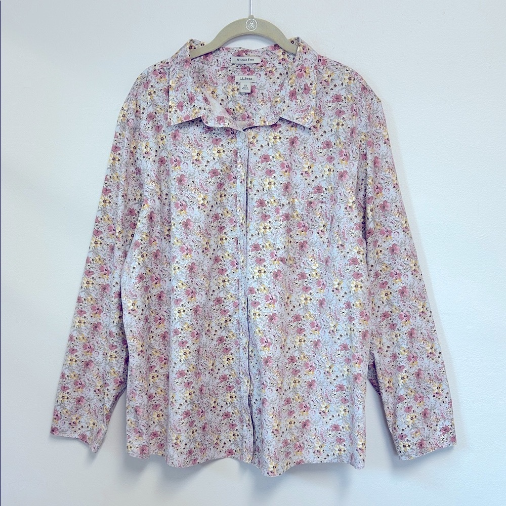 L.L.Bean Winkle-Free Oxford Relaxed Fit Women’s Size 3X Floral Button Up Shirt